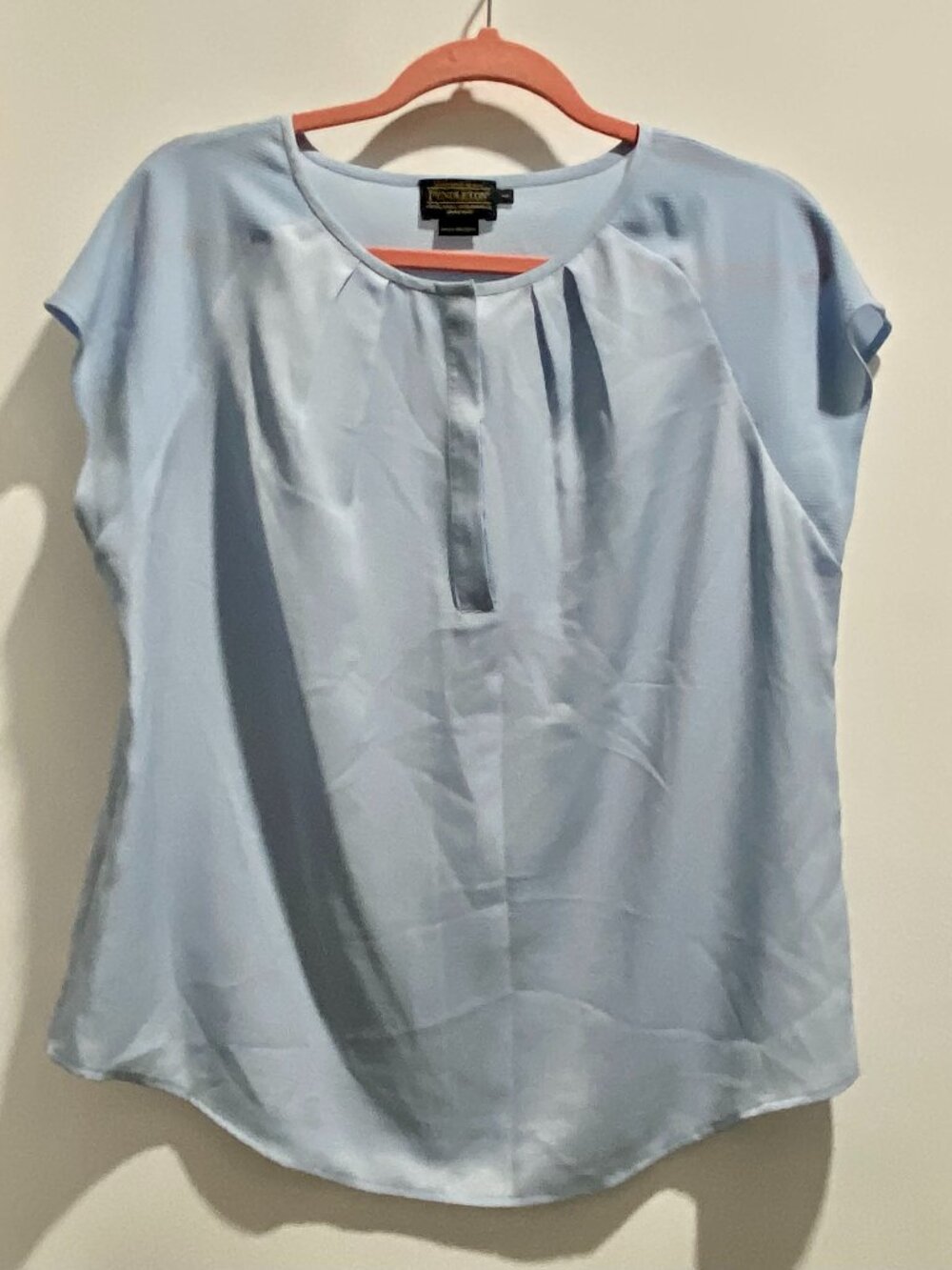 Pendleton Relaxed Hidden 1/2 Closure Curve Hem Pleated Crew Neck Blouse Top 14